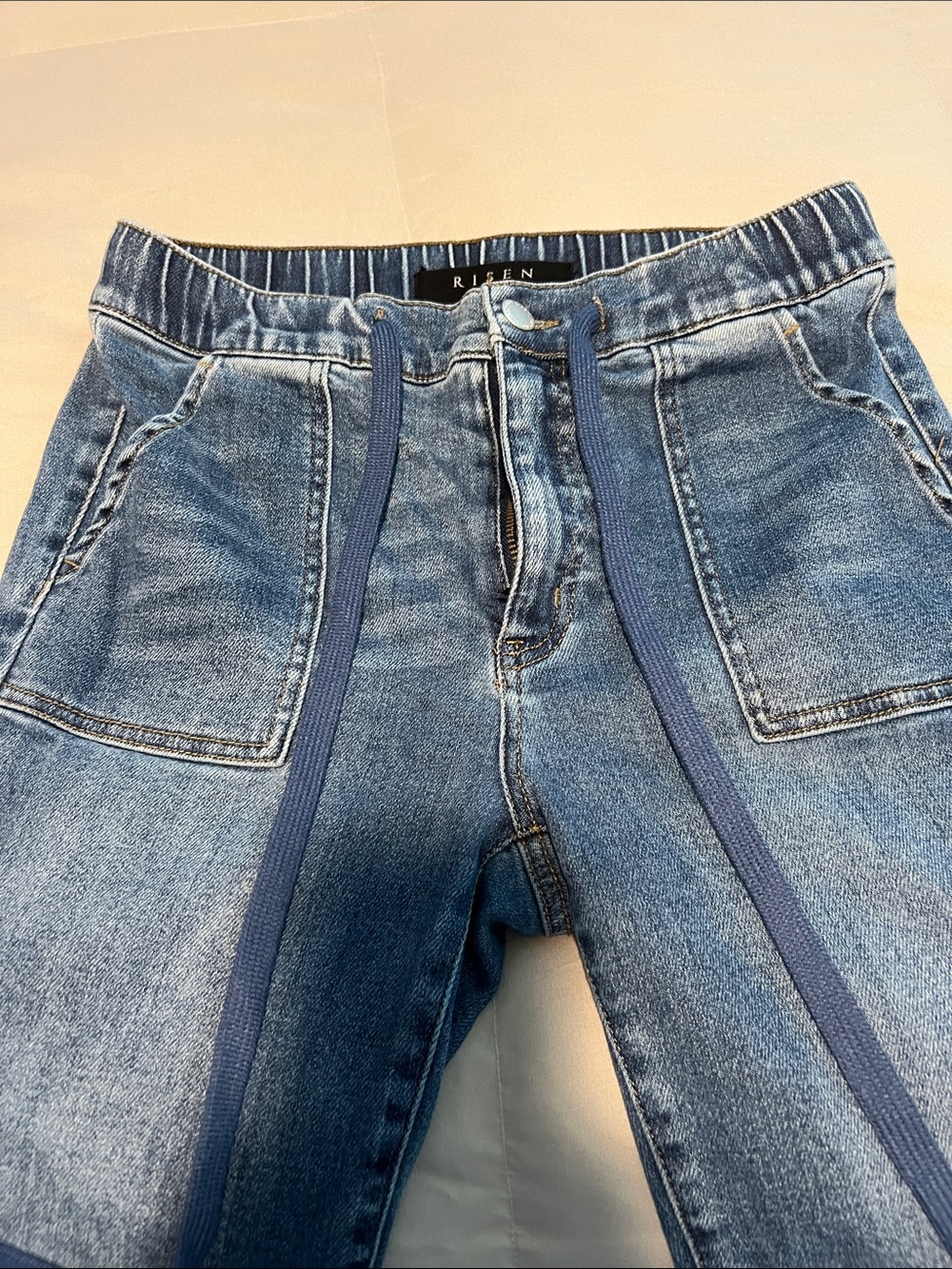 Risen Los Angeles Blue Denim Jogger Jeans - Casual Drawstring